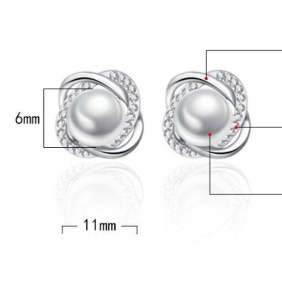 925 Sterling Silver Pearl Diamond Stud Earrings - Picture 6 of 6